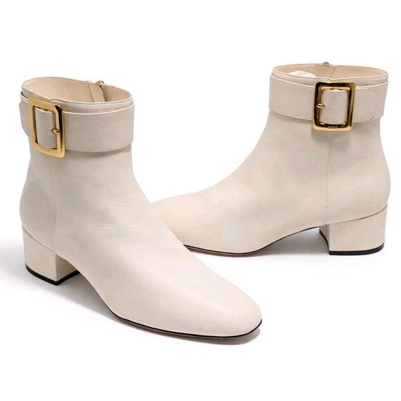 Bally Shoes - Bally Jay Buckle Womens Leather Ankle Boots Cream Size 39.5 US 9 New w/ Box Dust